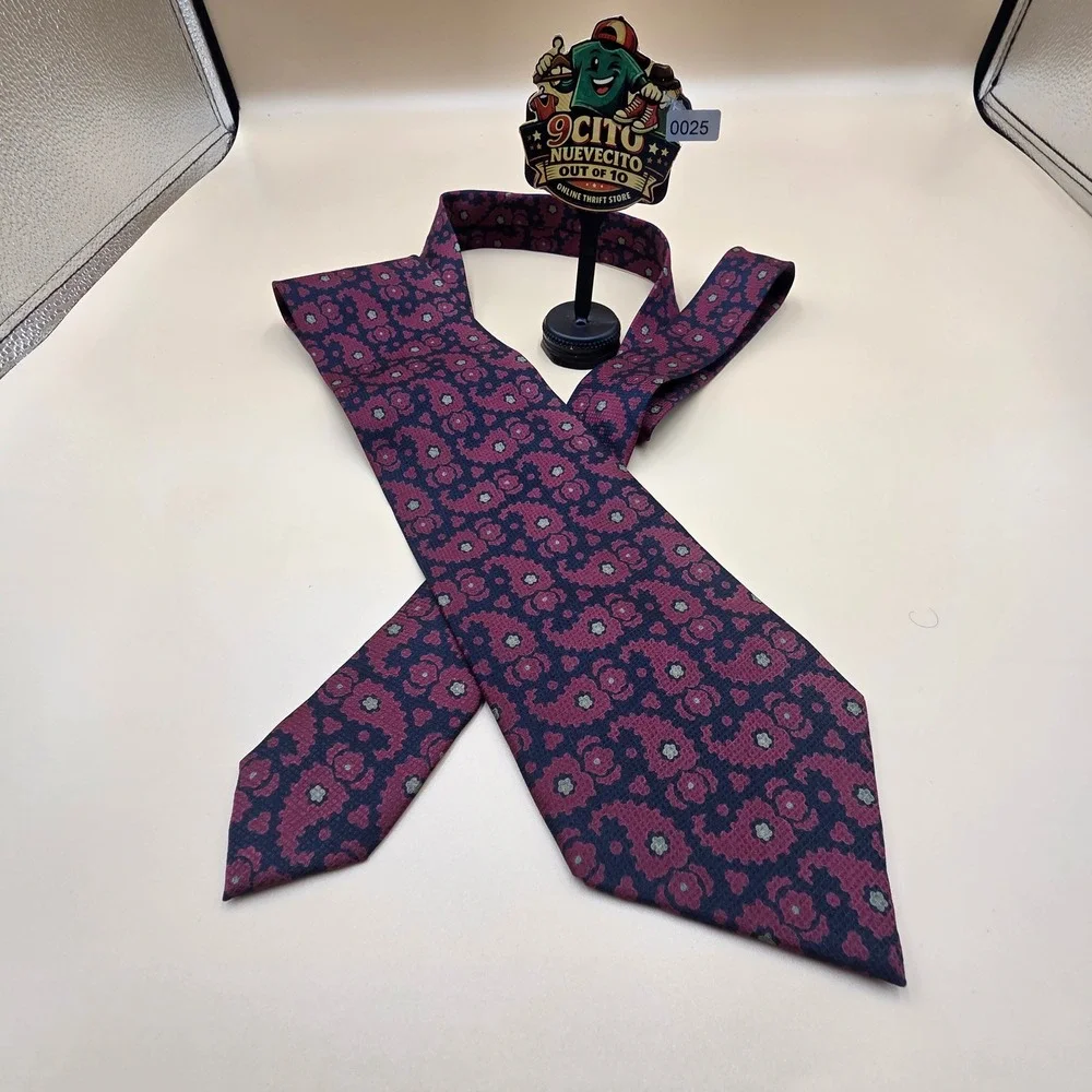 Vintage Giorgio Armani Cravatte Mens Silk Tie Burgundy Navy Floral Paisley